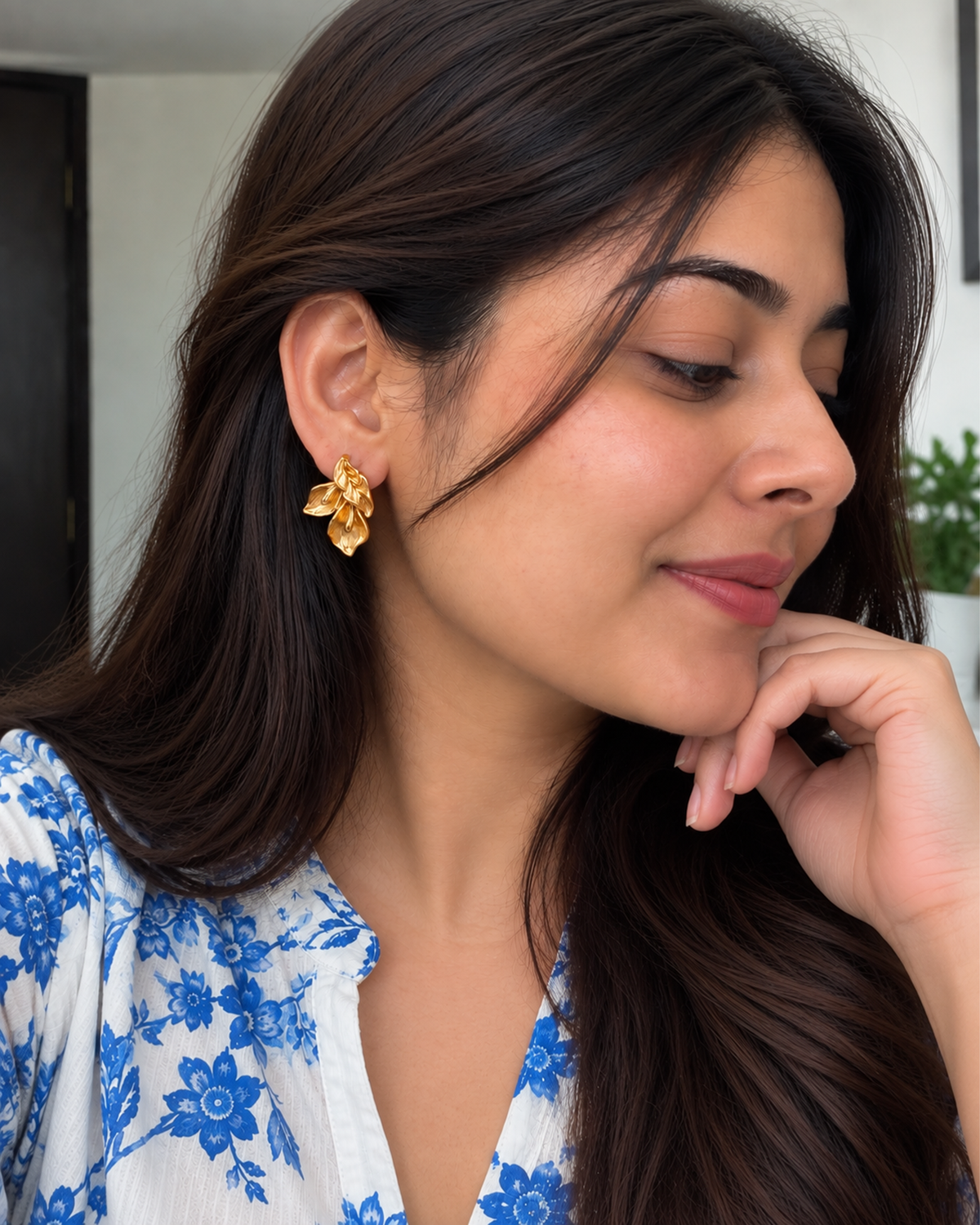 Golden Floral Petal Stud Earrings