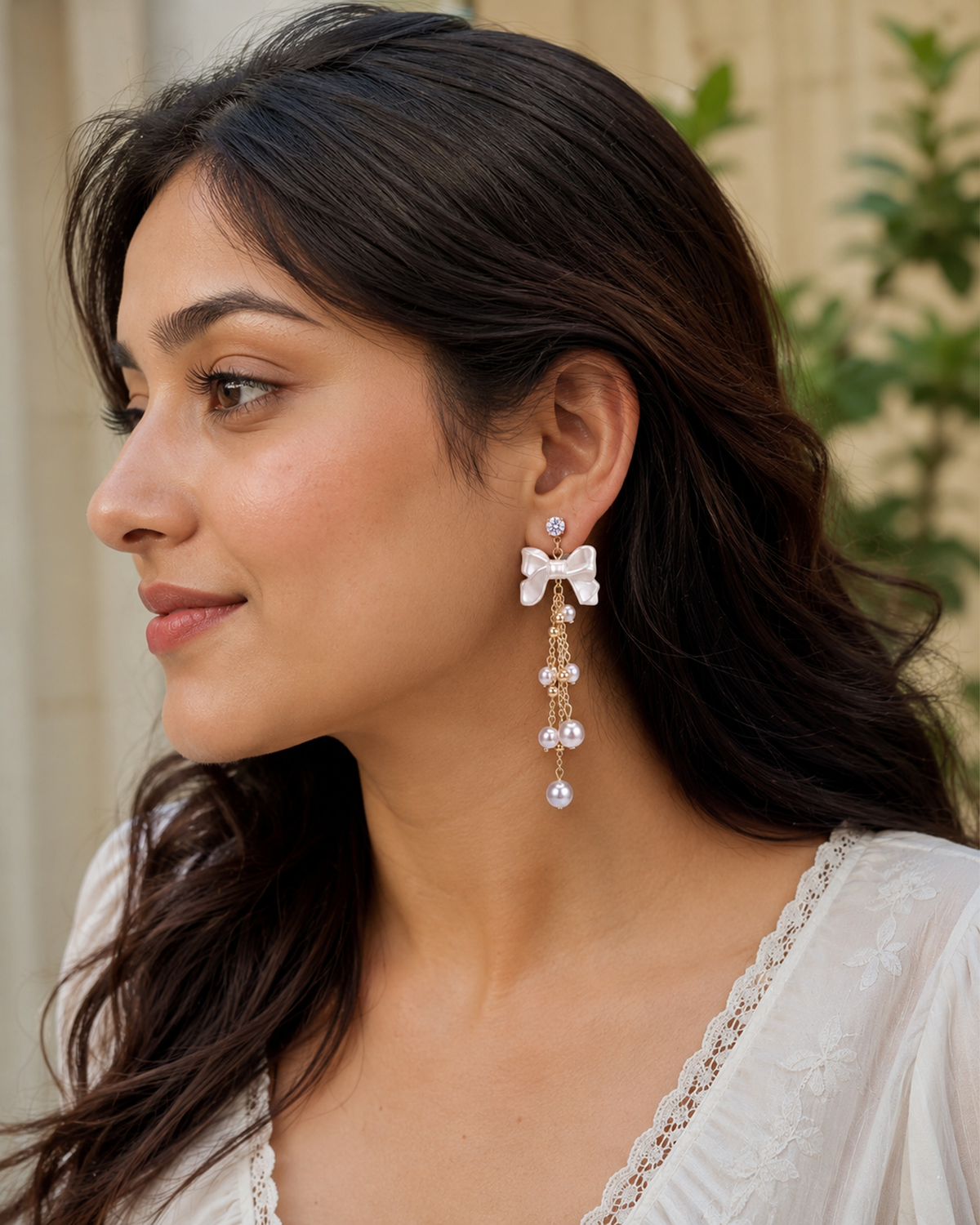 Pearl Bow Drop Earrings