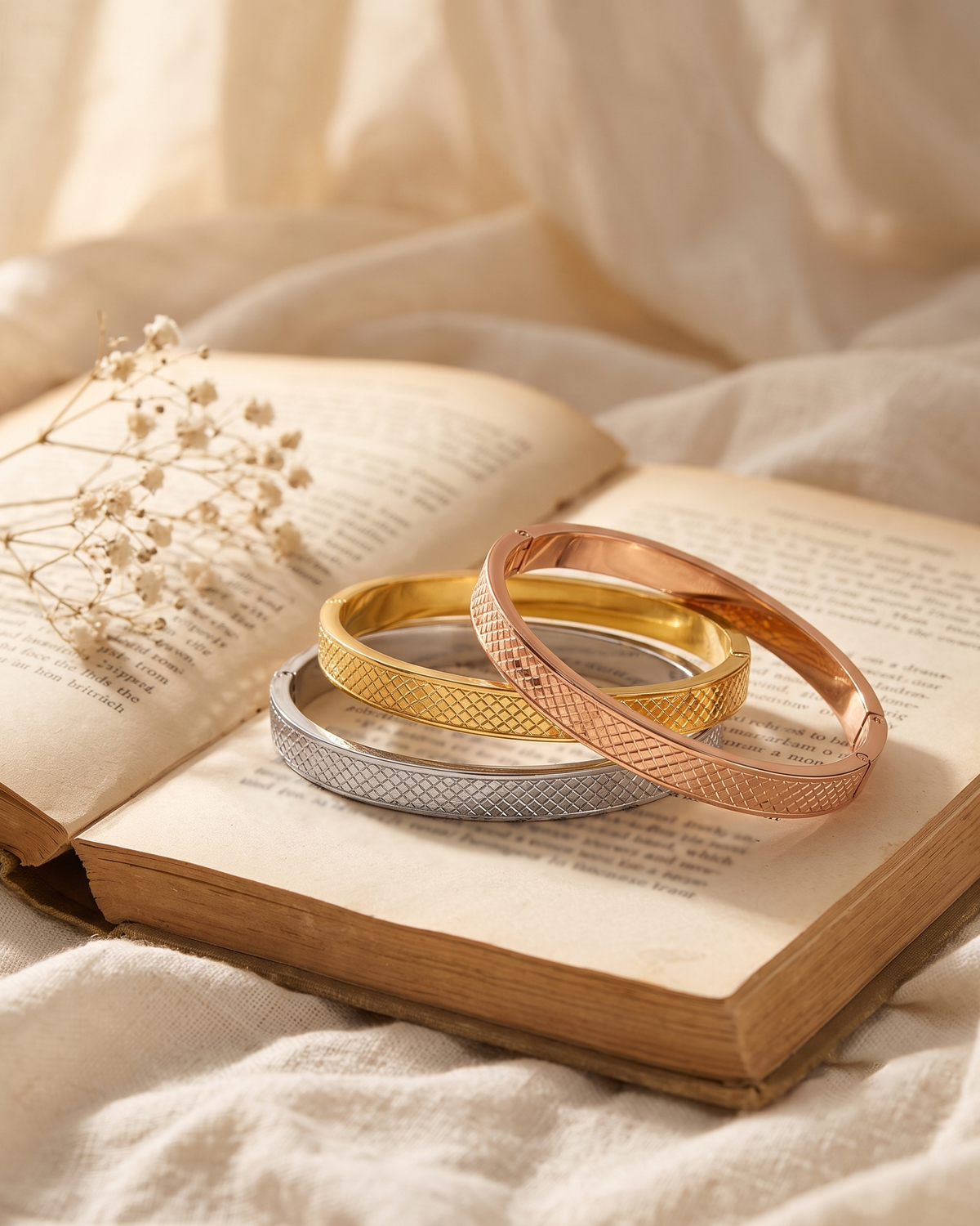 Textured Bangle Bracelet Set - Pack of 3 (Anti Tarnish)
