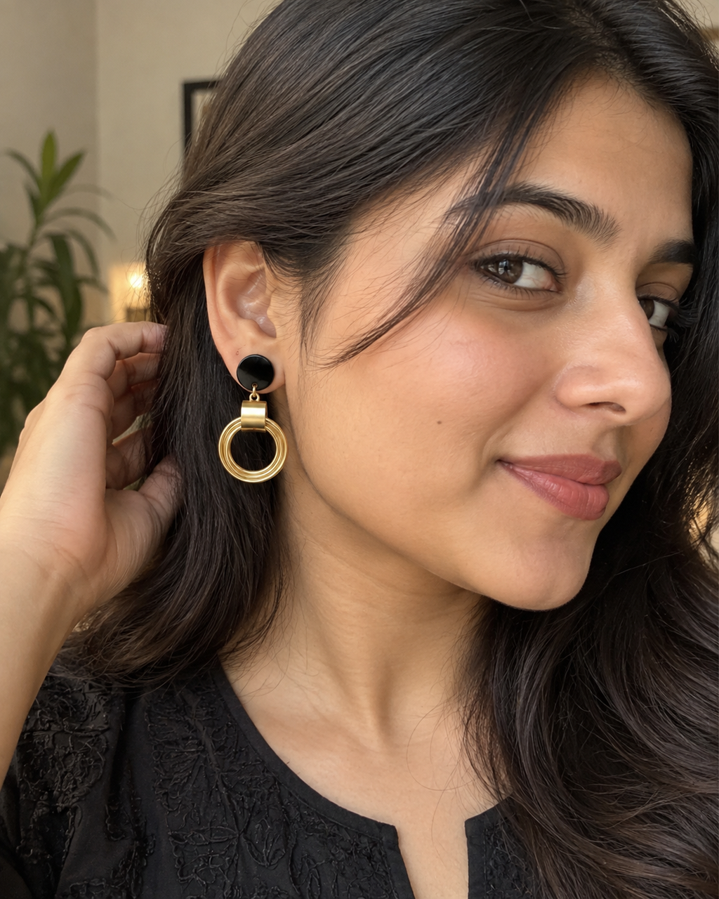 Black & Gold Statement Hoop Earrings