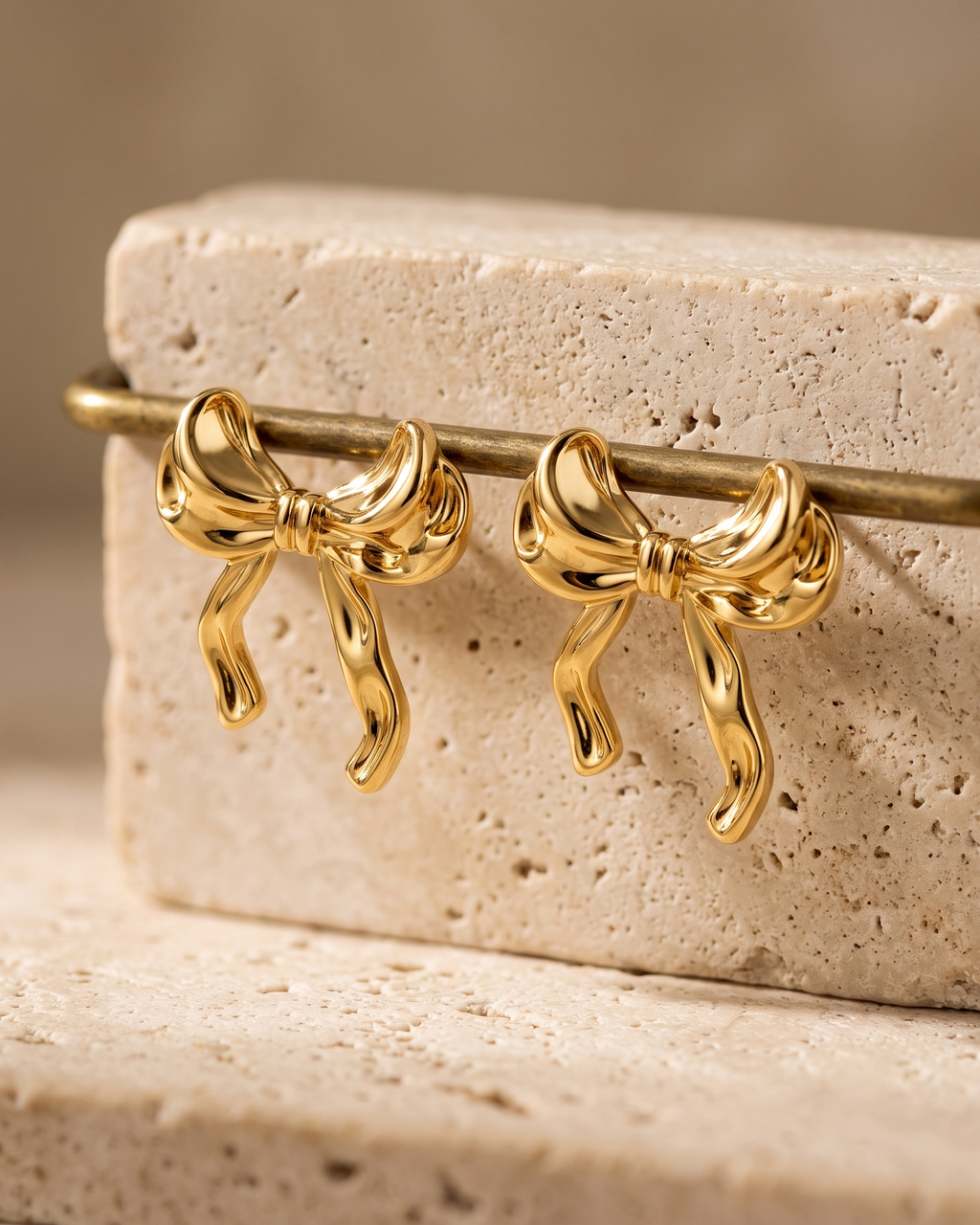 Golden Bow Statement Earrings (Anti Tarnish)