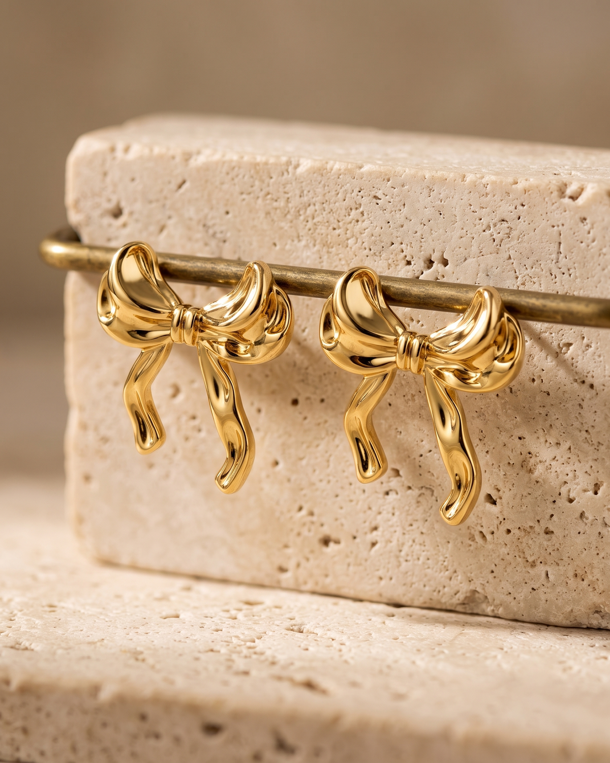 Golden Bow Statement Earrings (Anti Tarnish)