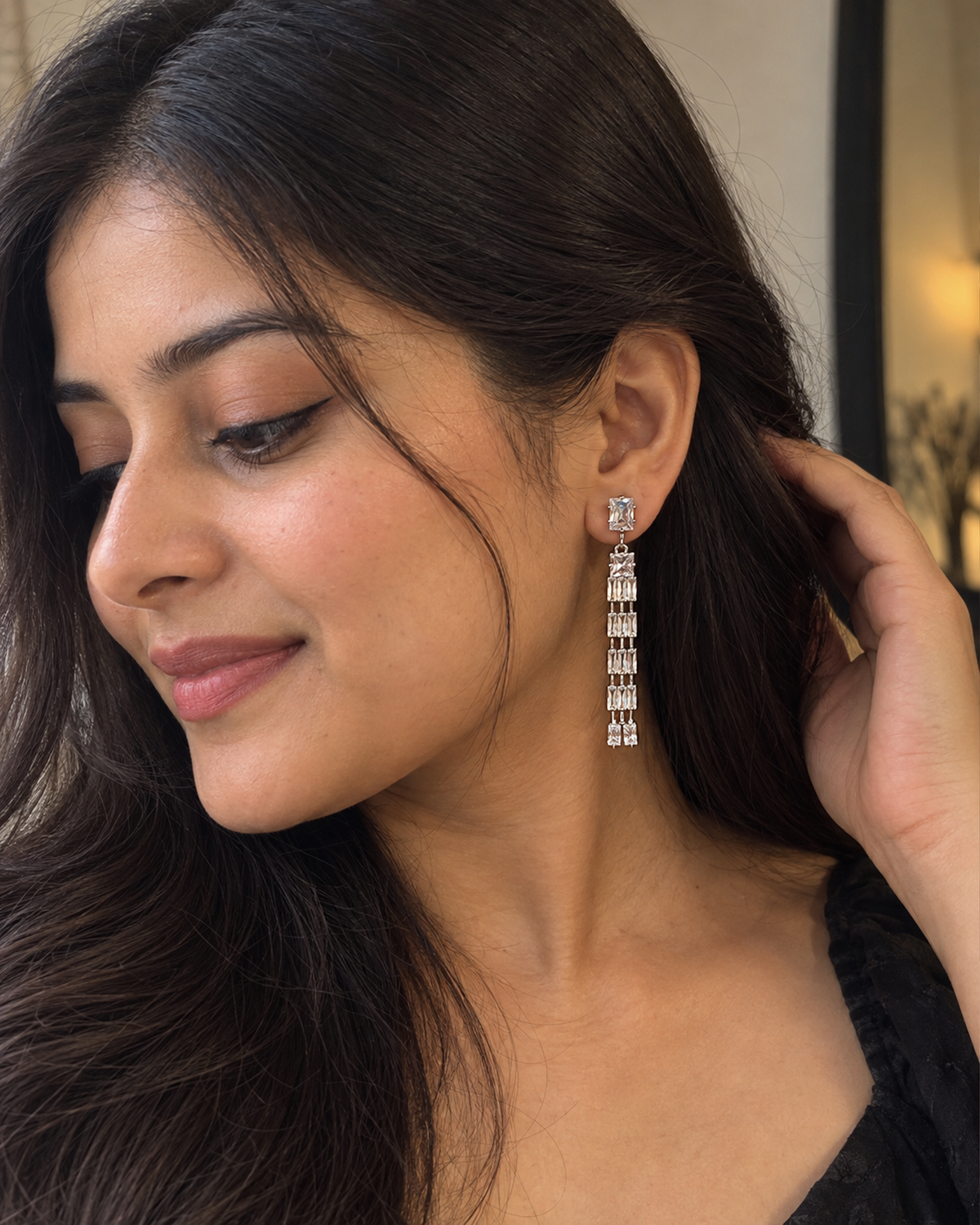Crystal Cascade Drop Earrings (American Diamond)