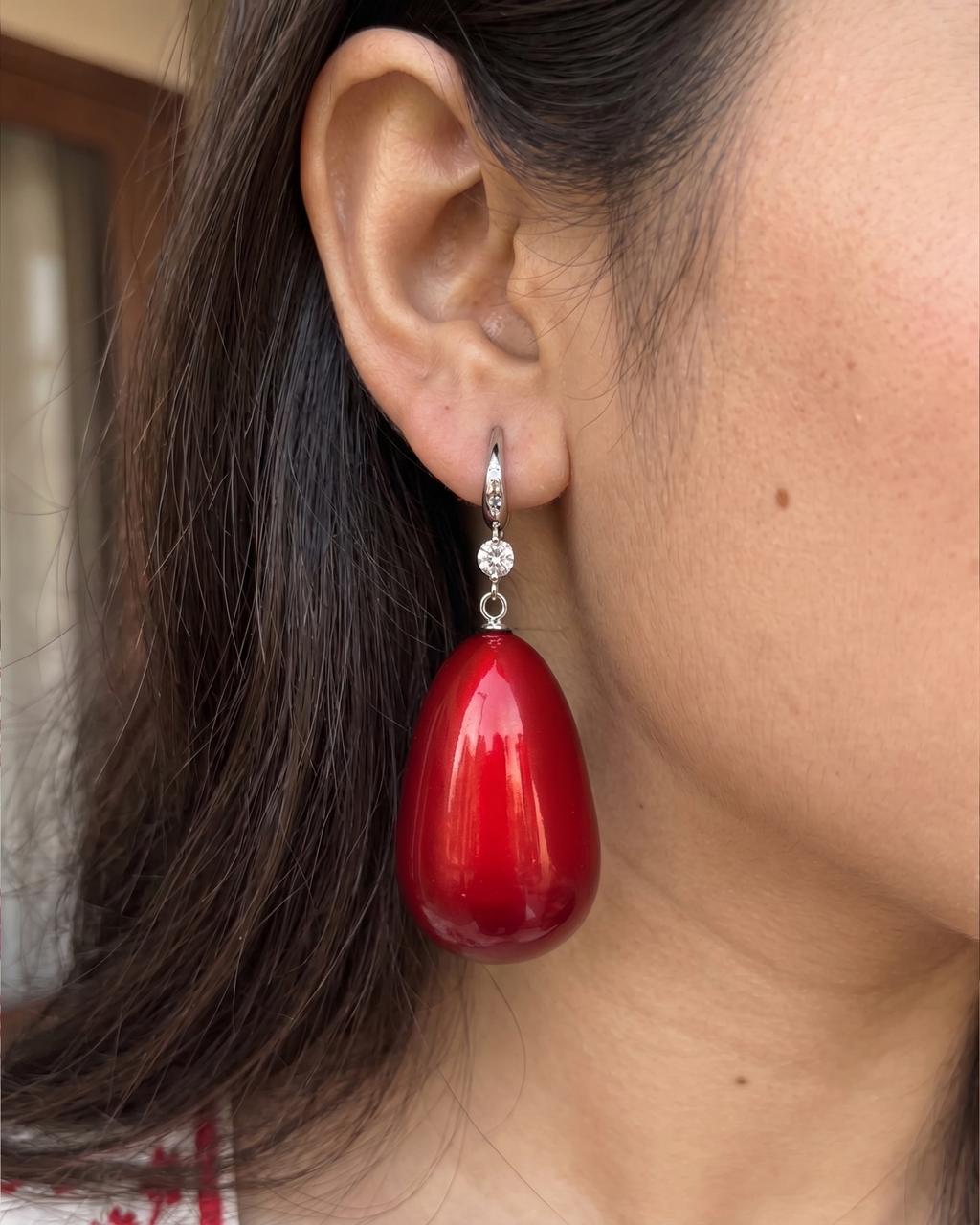 Red Teardrop Crystal Drop Earrings