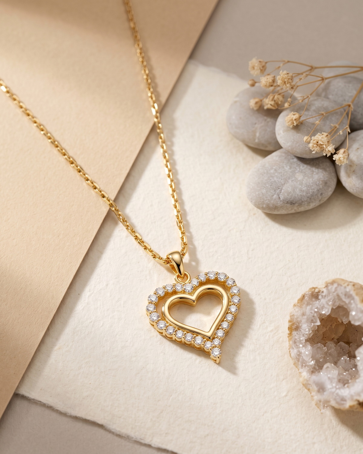 Elegant Heart Crystal Pendant Necklace (Anti Tarnish)