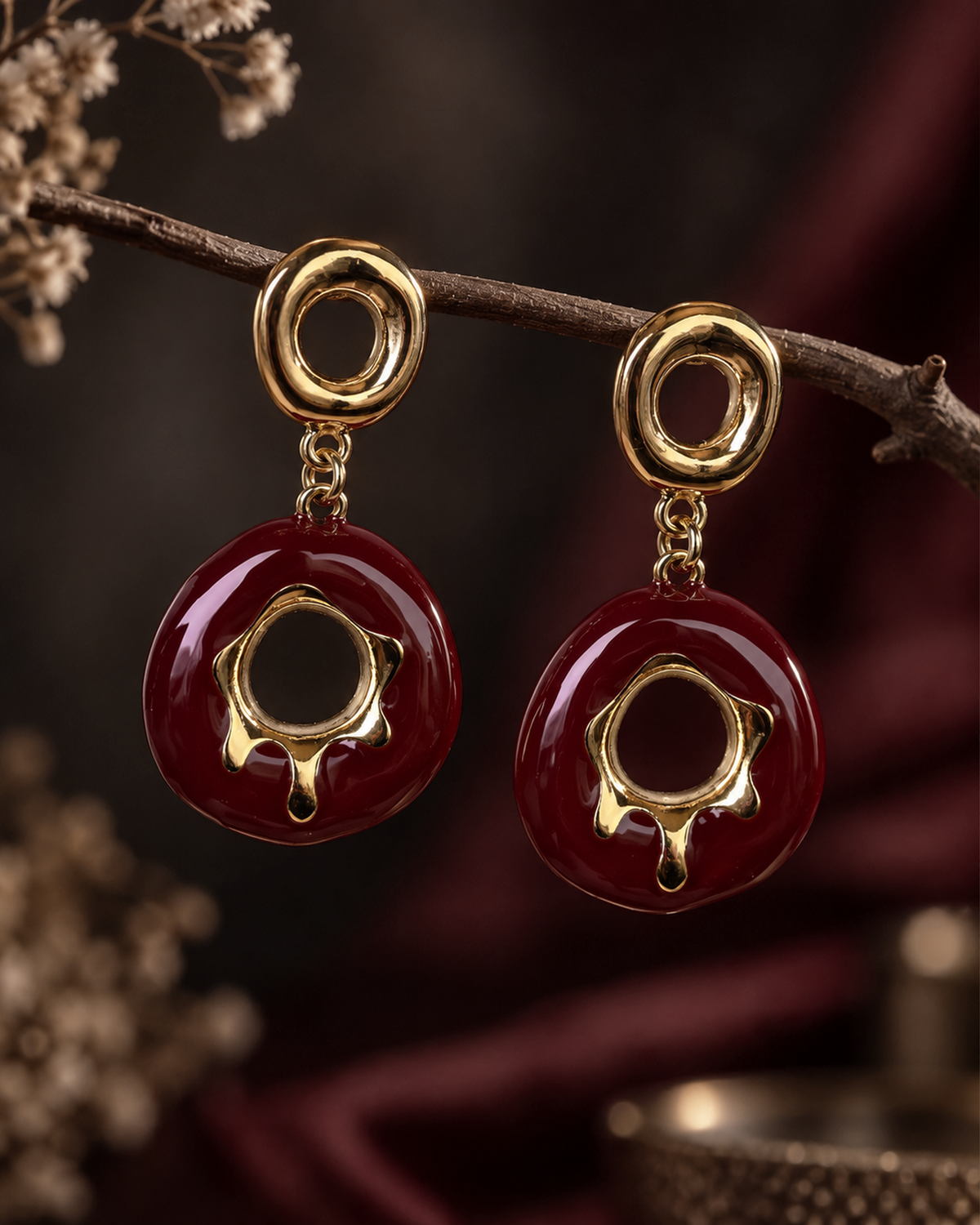Golden Donut Statement Drop Earrings