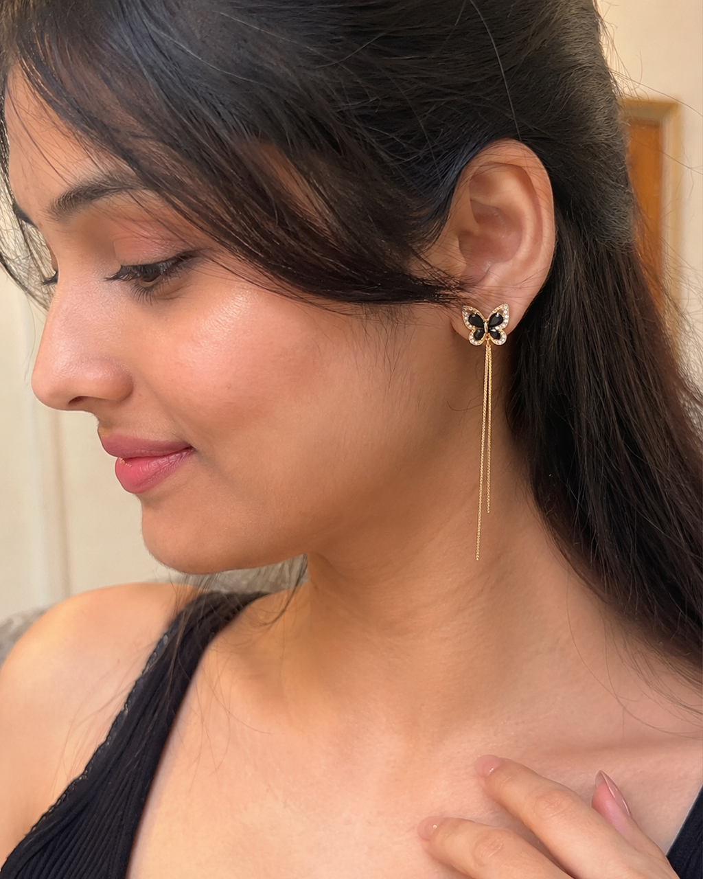 Black Butterfly Chain Earrings