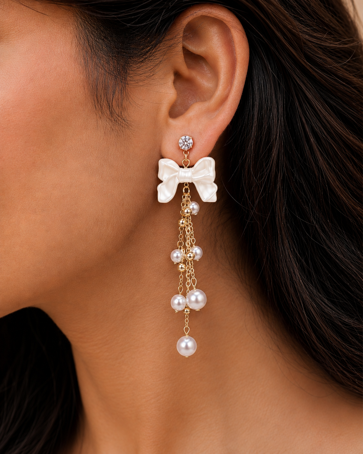 Pearl Bow Drop Earrings