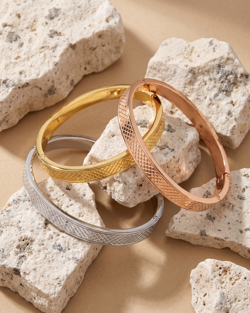 Textured Bangle Bracelet Set - Pack of 3 (Anti Tarnish)