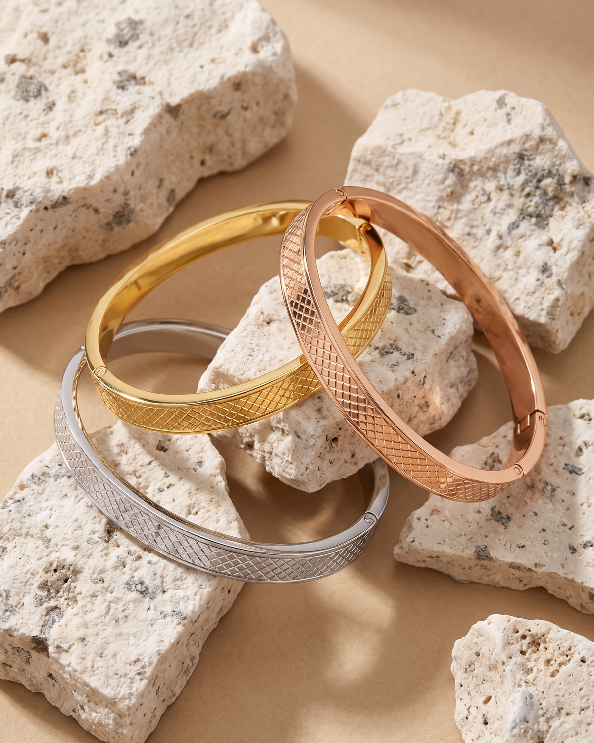 Textured Bangle Bracelet Set - Pack of 3 (Anti Tarnish)