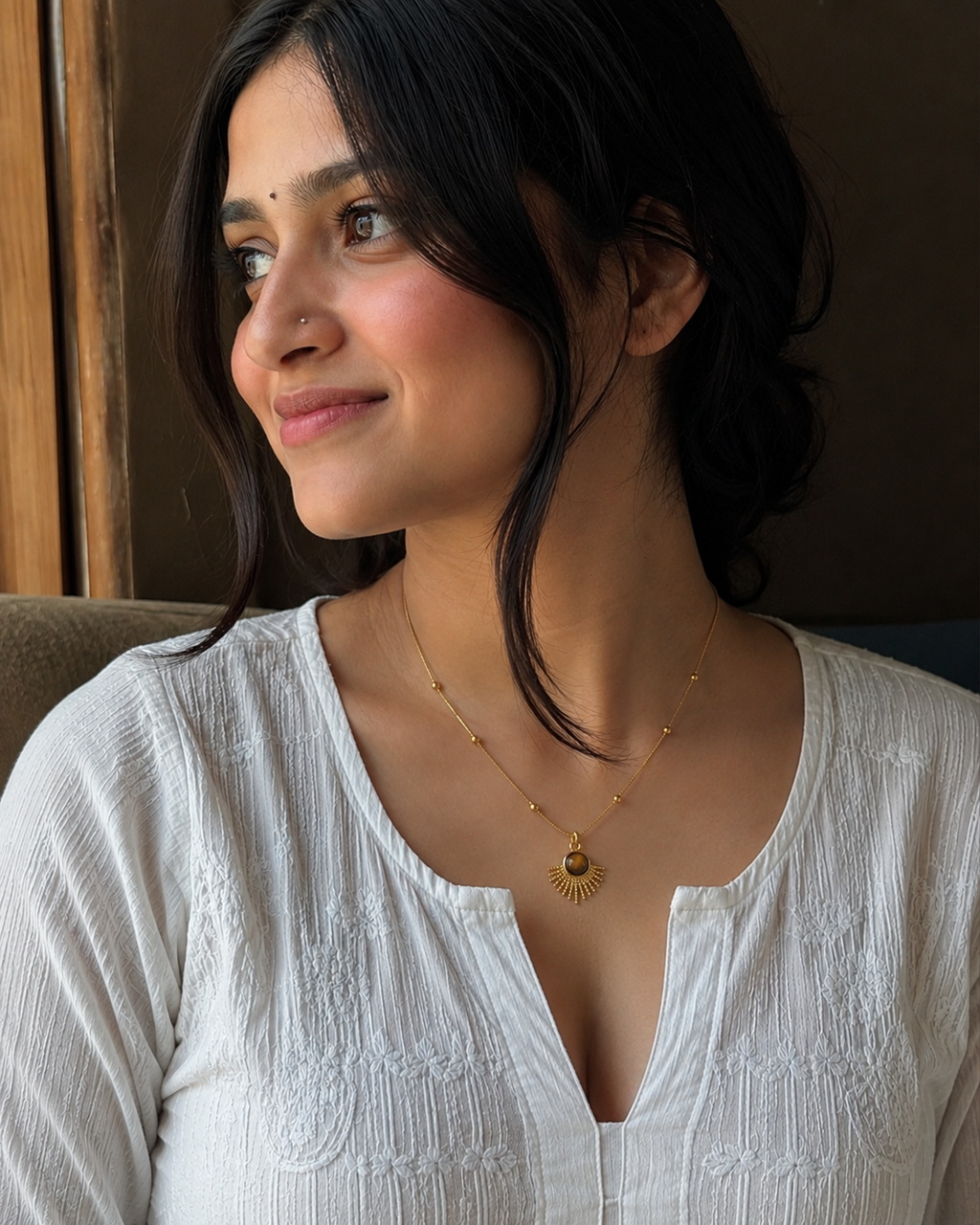 Tiger Eye Sunburst Necklace (Anti Tarnish)