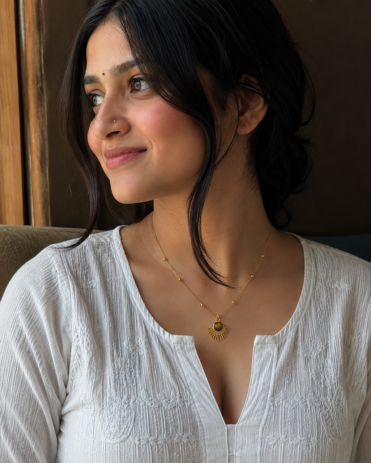 Tiger Eye Sunburst Necklace (Anti Tarnish)