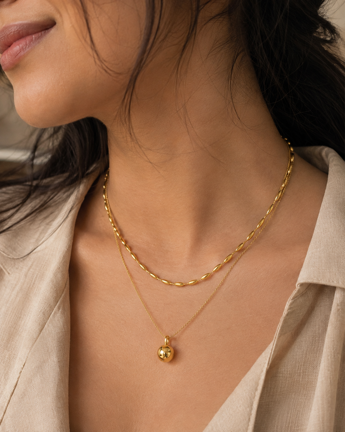 Golden Pearl Layered Necklace (Anti Tarnish)