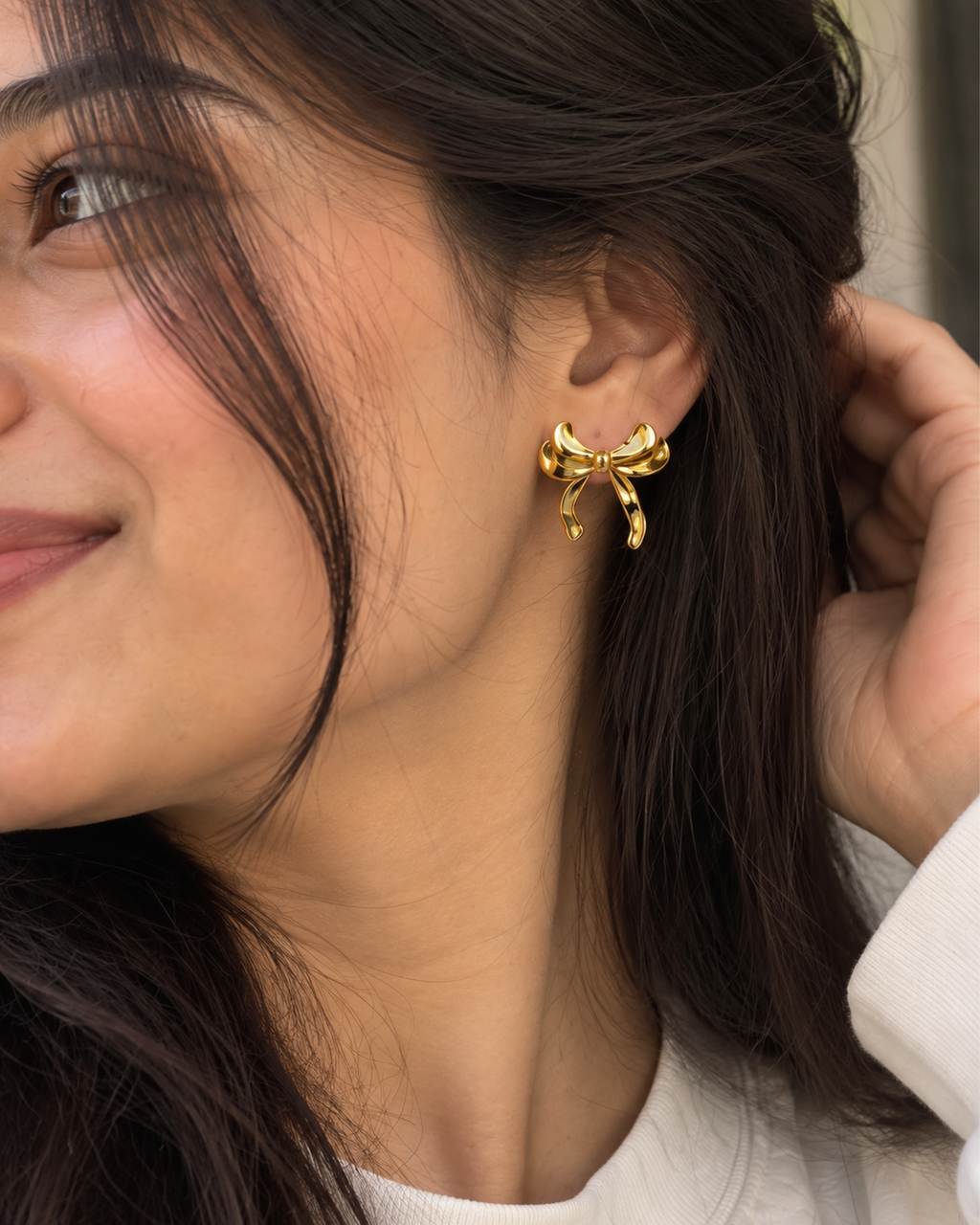 Golden Bow Statement Earrings (Anti Tarnish)
