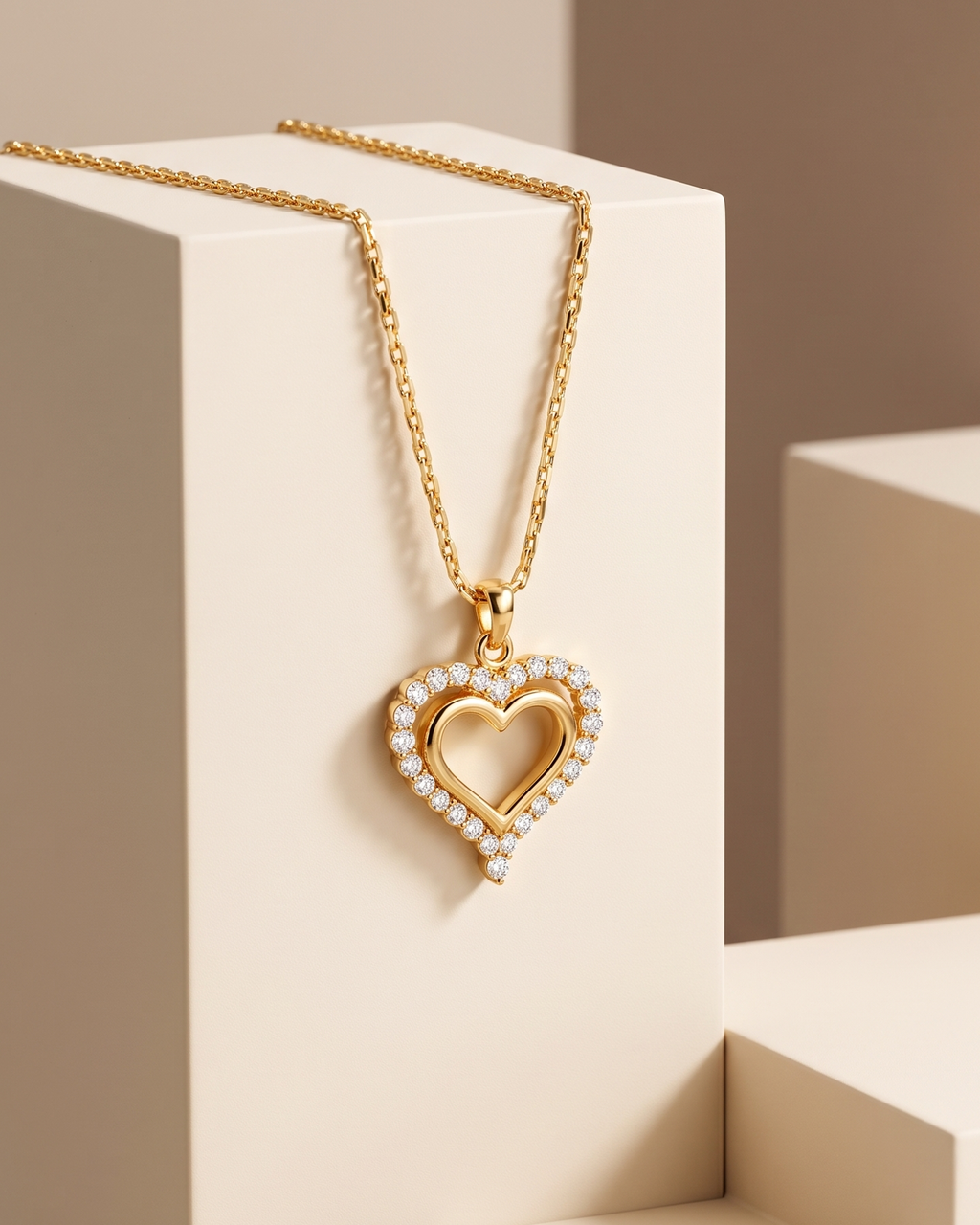 Elegant Heart Crystal Pendant Necklace (Anti Tarnish)