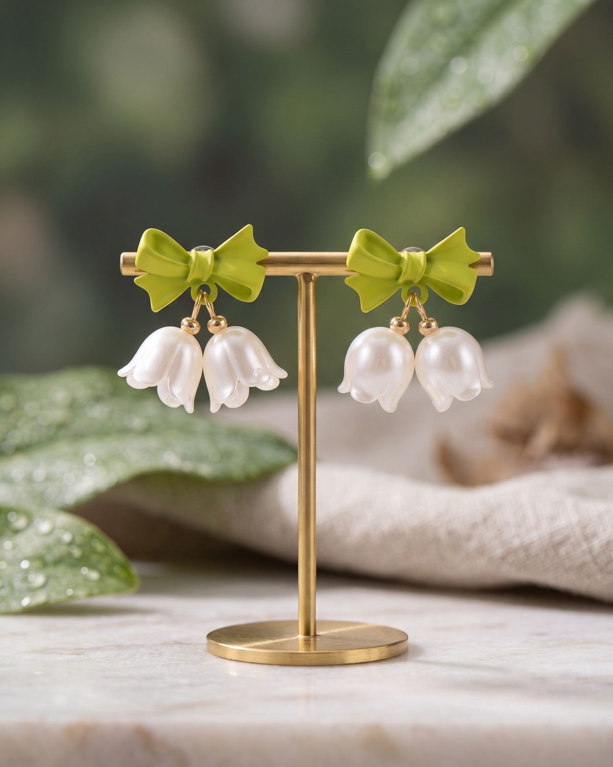 Green Bow Pearl Earring