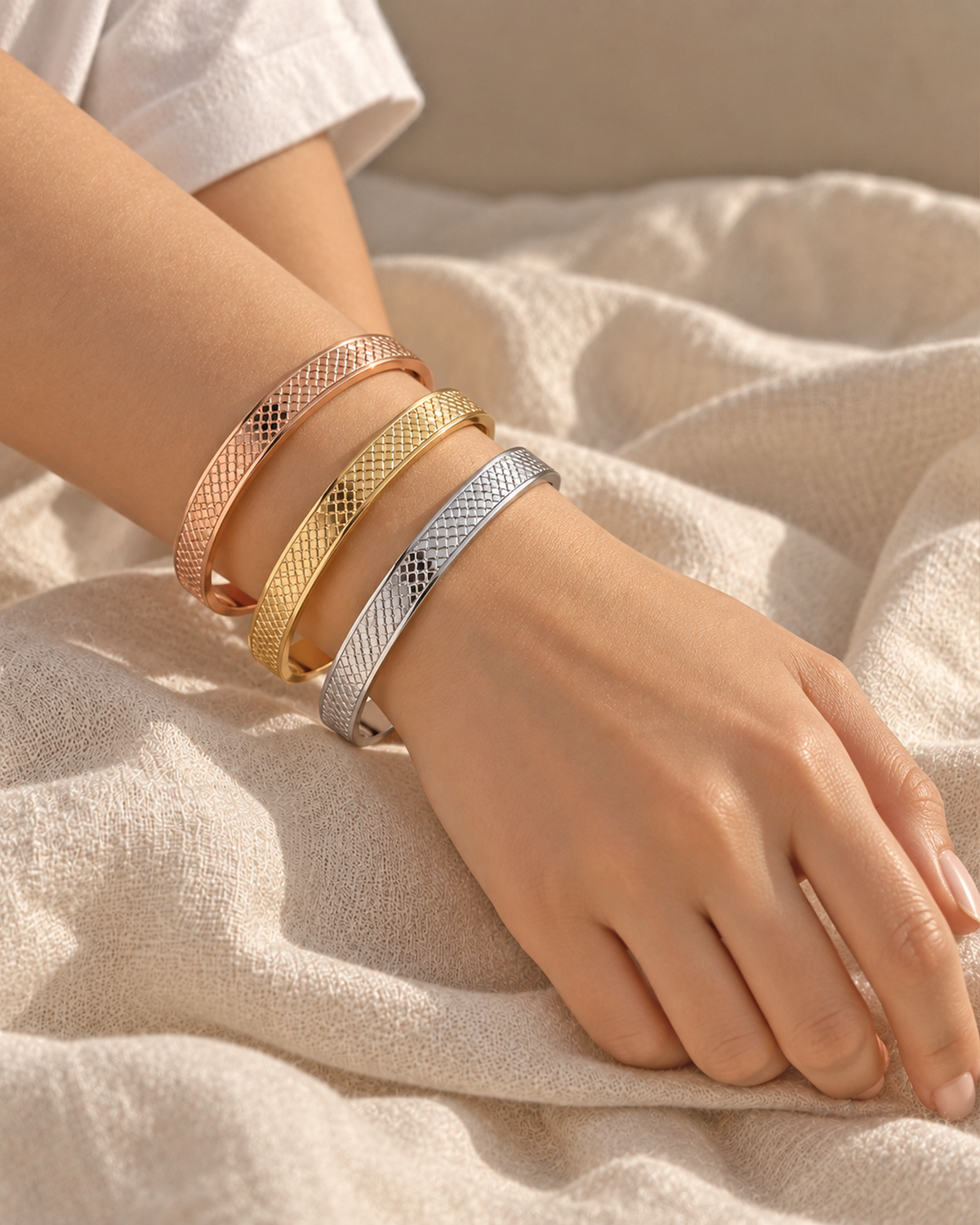 Textured Bangle Bracelet Set - Pack of 3 (Anti Tarnish)