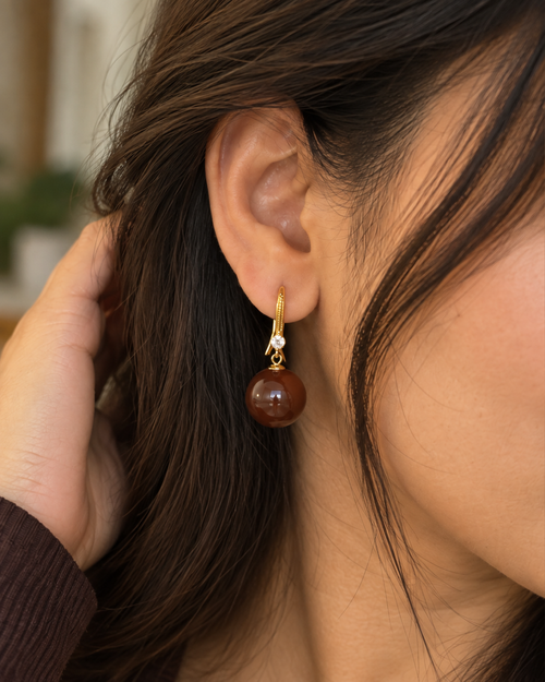 Brown Pearl Gold Drop Earrings