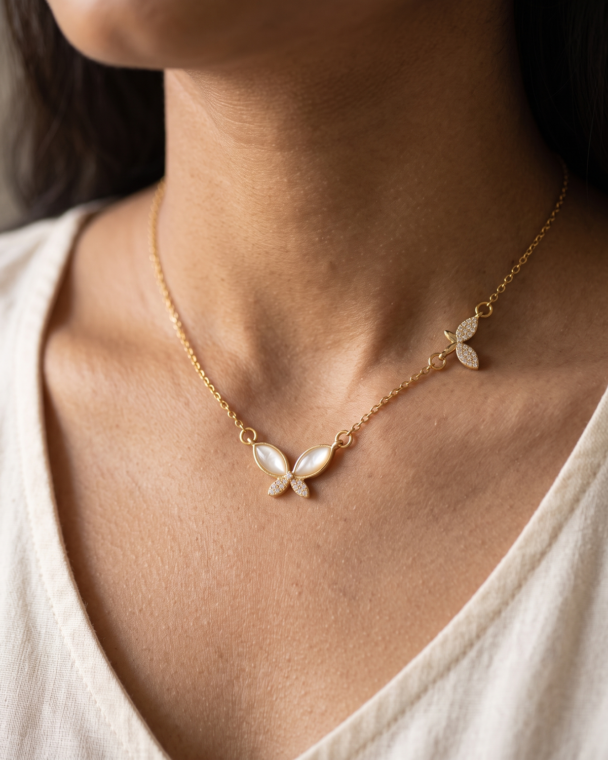 Butterfly Pearl Necklace (Anti Tarnish)