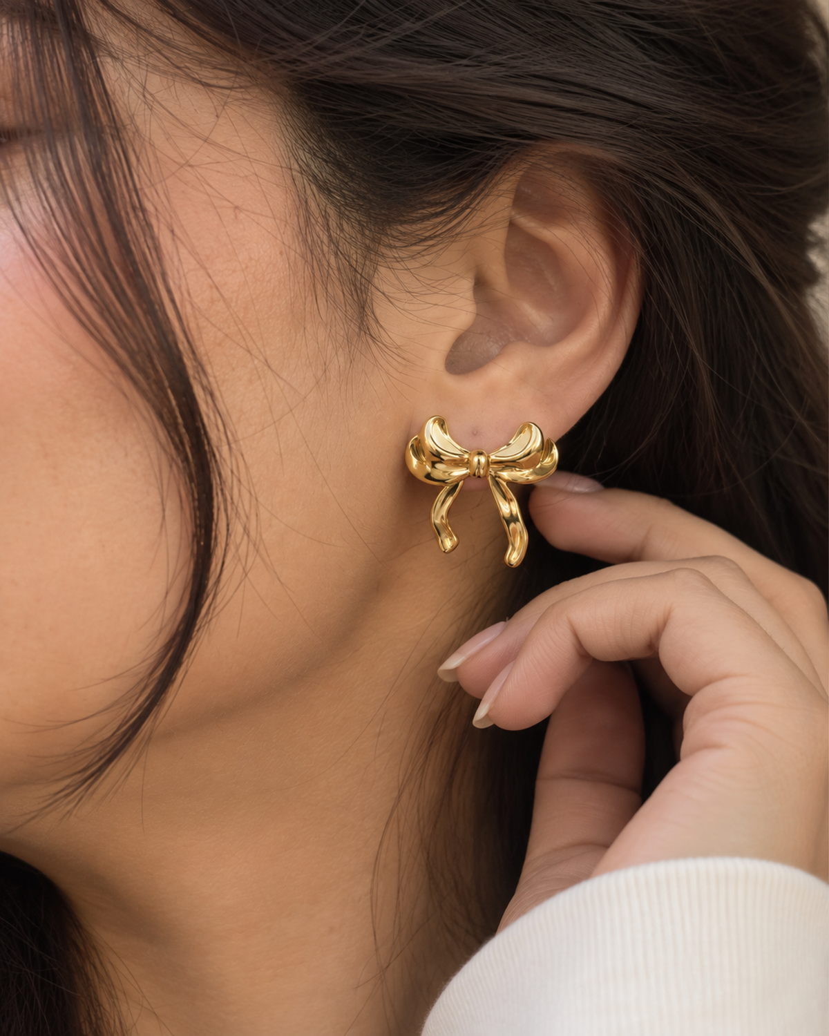 Golden Bow Statement Earrings (Anti Tarnish)