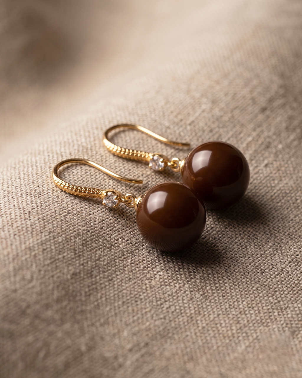 Brown Pearl Gold Drop Earrings