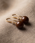 Brown Pearl Gold Drop Earrings