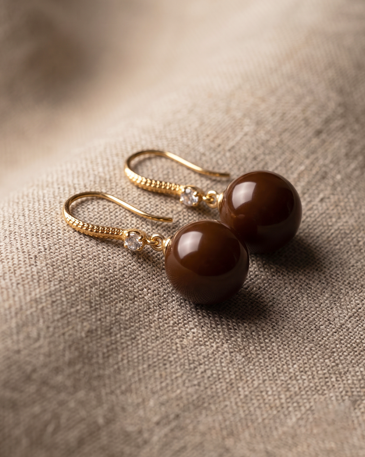 Brown Pearl Gold Drop Earrings