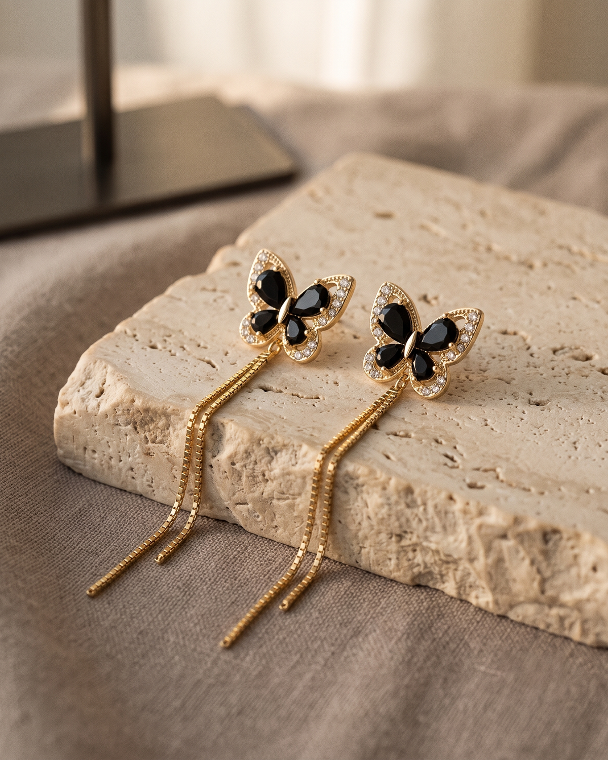 Black Butterfly Chain Earrings