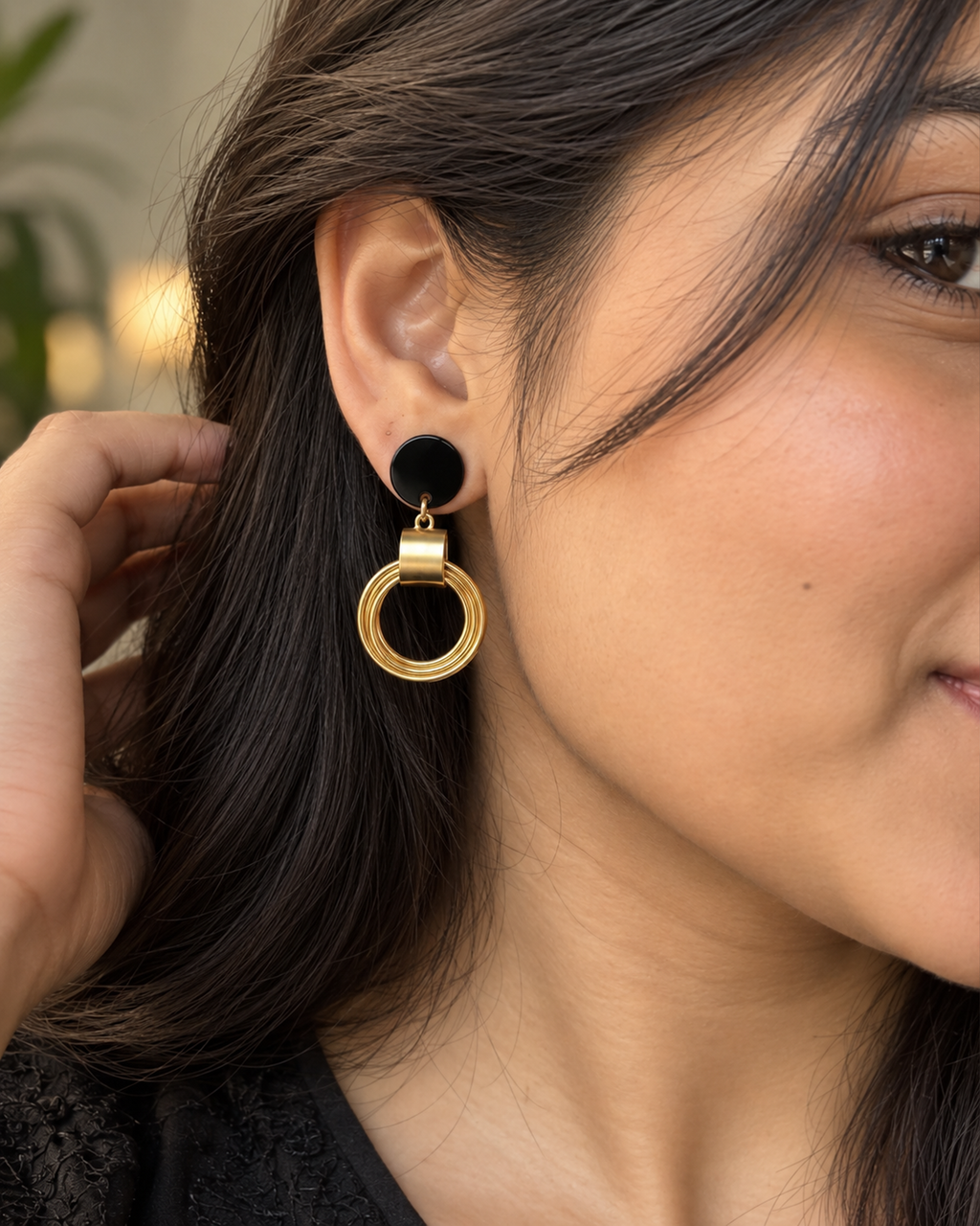 Black & Gold Statement Hoop Earrings