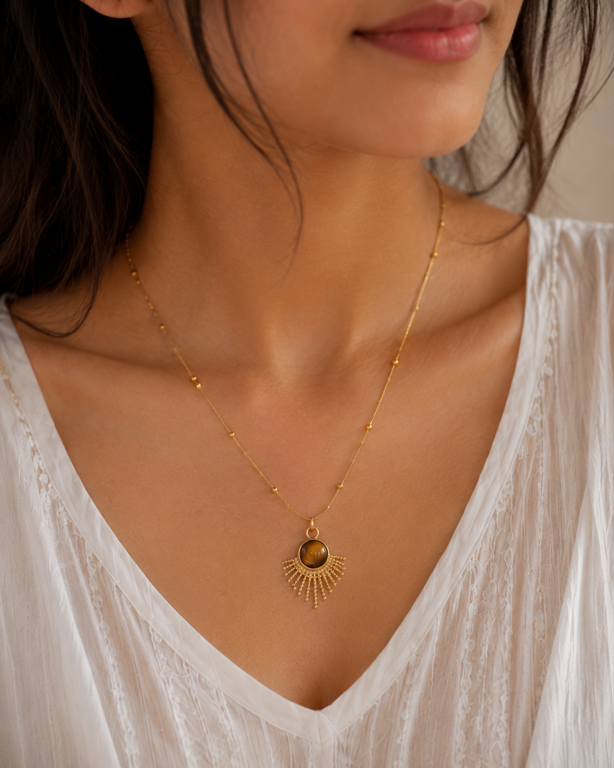 Tiger Eye Sunburst Necklace (Anti Tarnish)