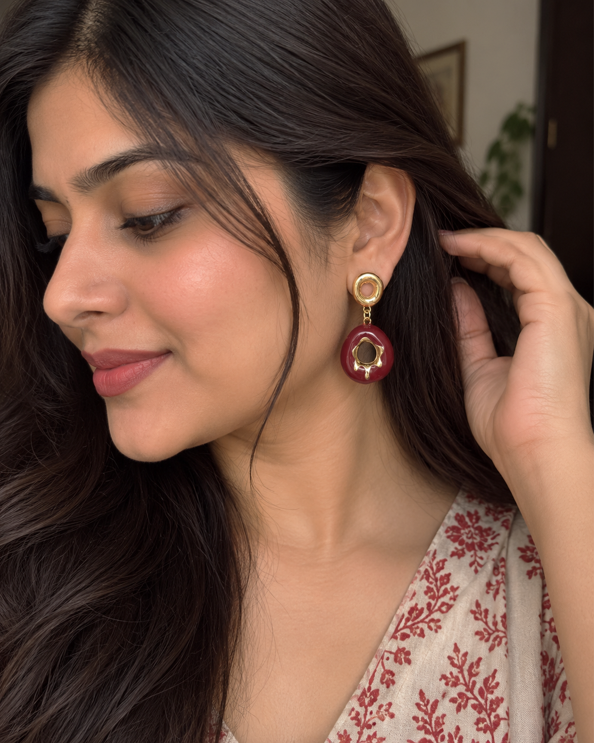 Golden Donut Statement Drop Earrings