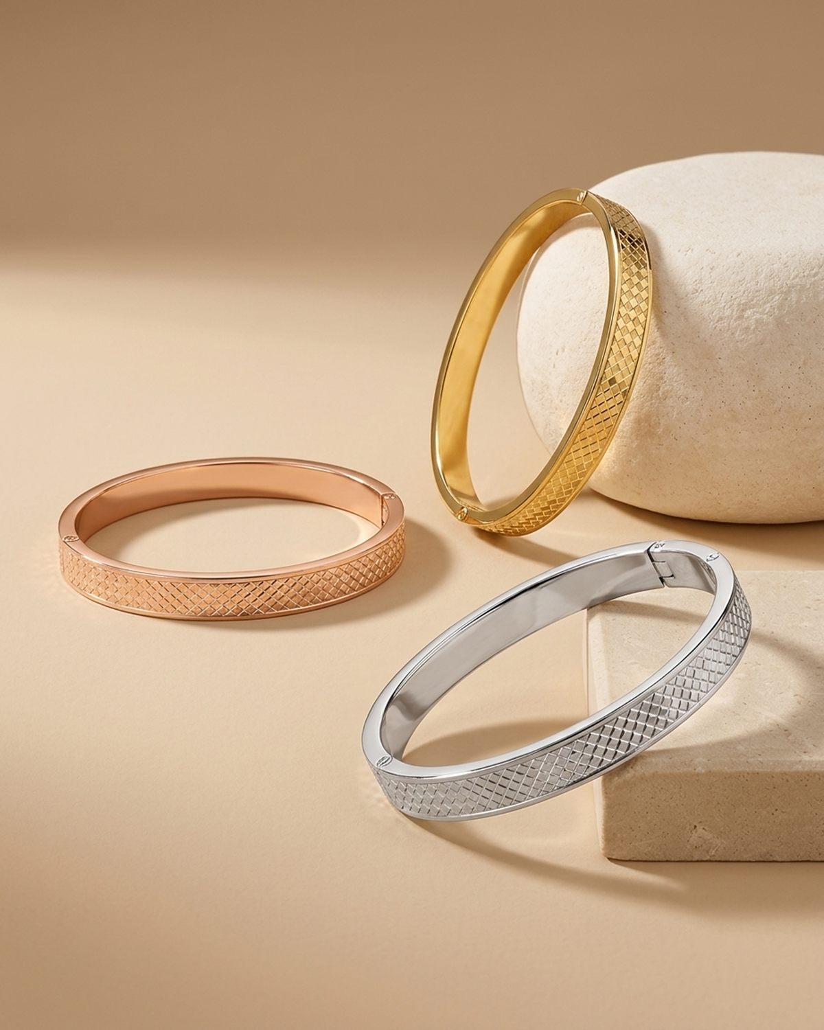 Textured Bangle Bracelet Set - Pack of 3 (Anti Tarnish)