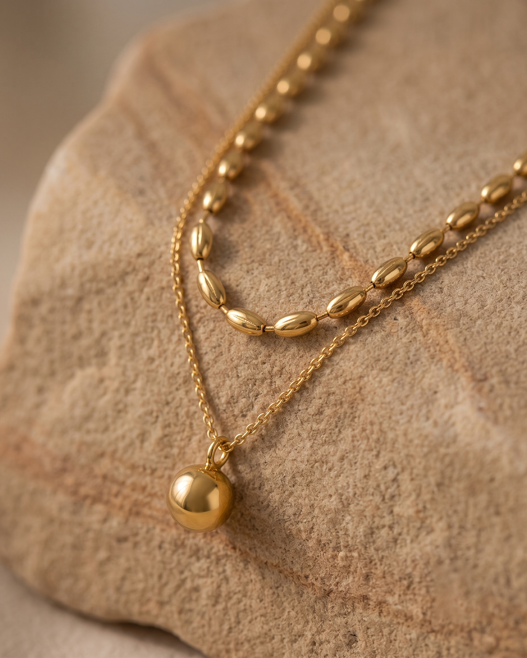 Golden Pearl Layered Necklace (Anti Tarnish)