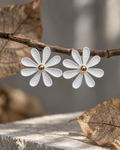 White Daisy Flower Stud Earrings