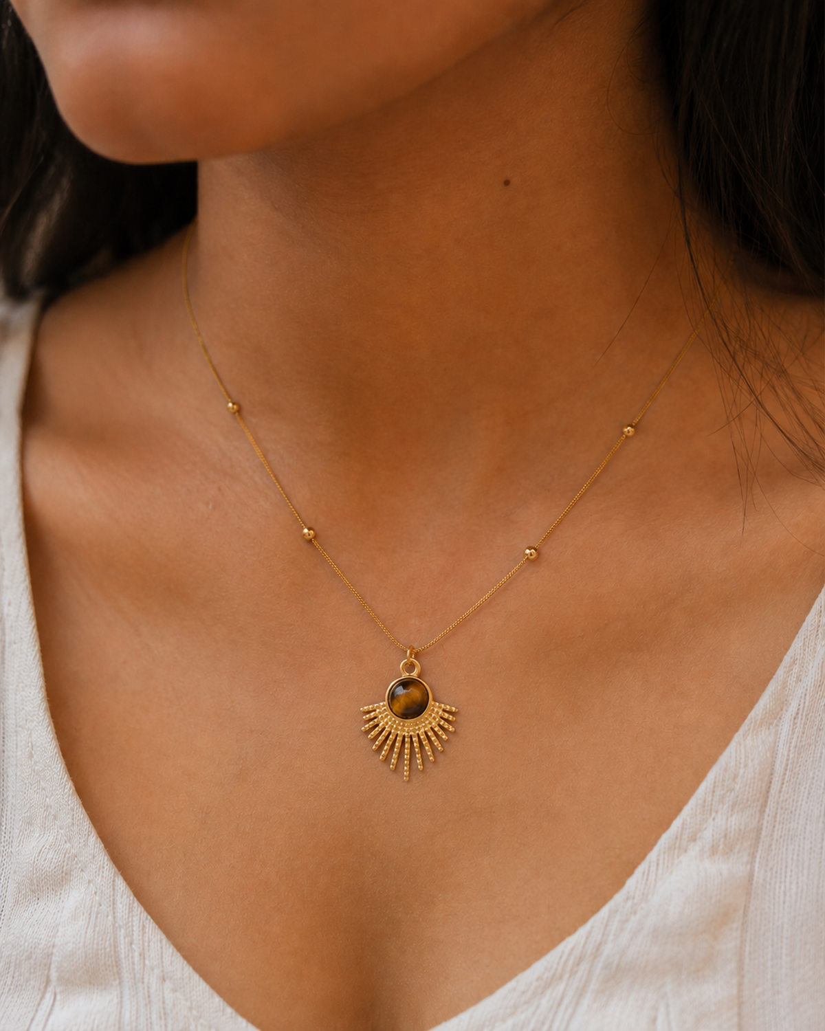 Tiger Eye Sunburst Necklace (Anti Tarnish)