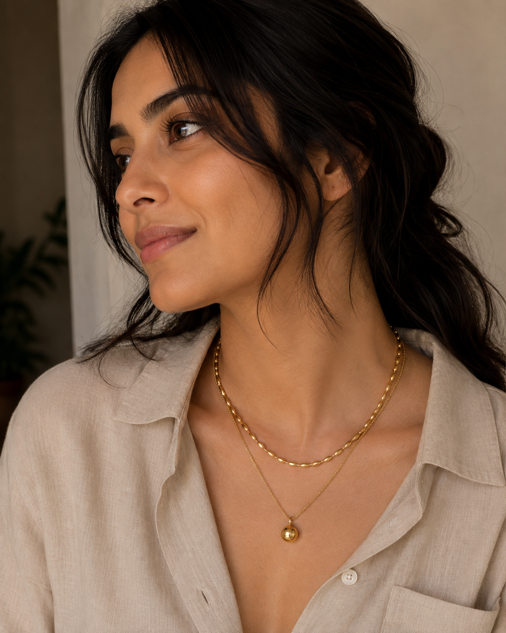 Golden Pearl Layered Necklace (Anti Tarnish)