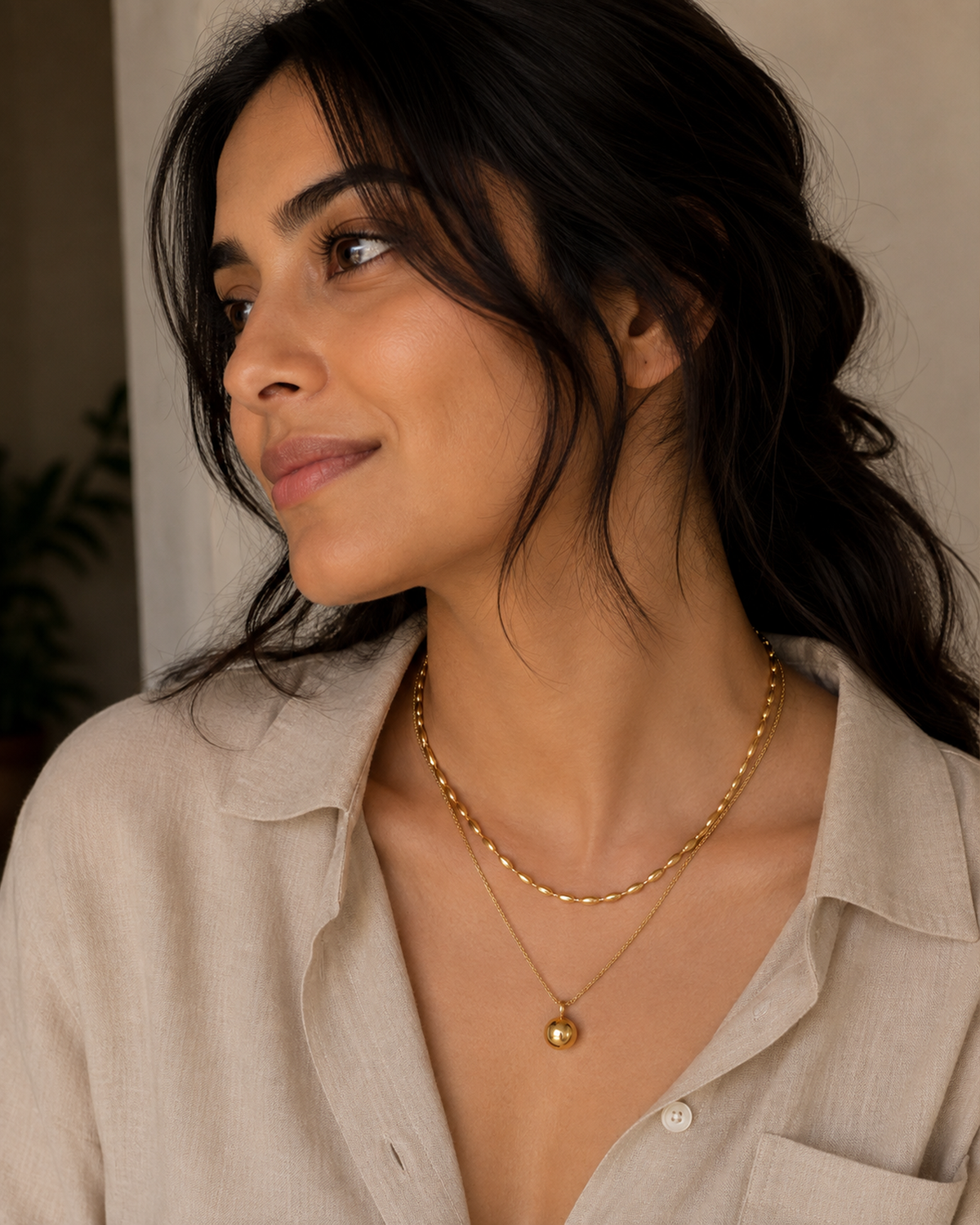 Golden Pearl Layered Necklace (Anti Tarnish)