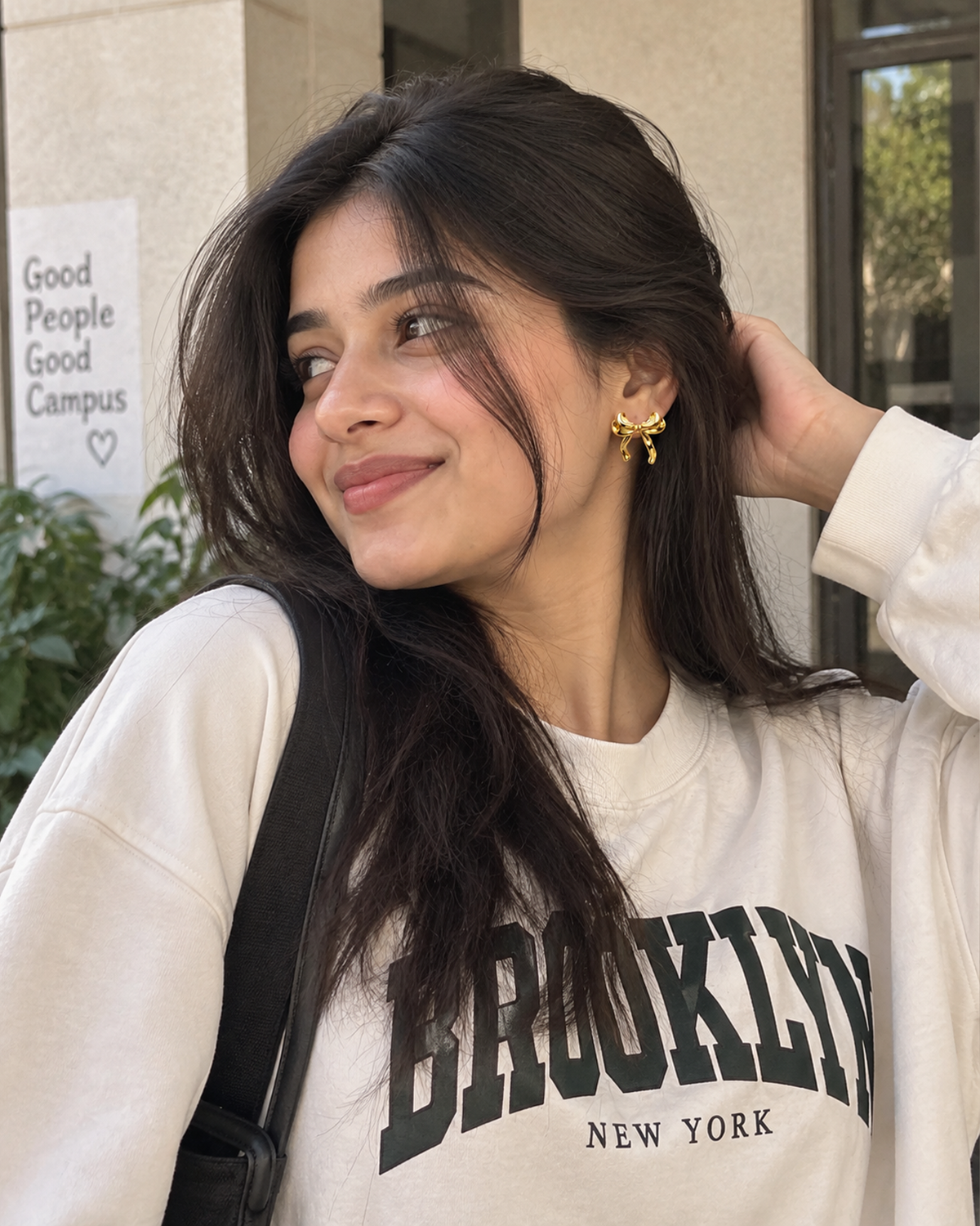 Golden Bow Statement Earrings (Anti Tarnish)