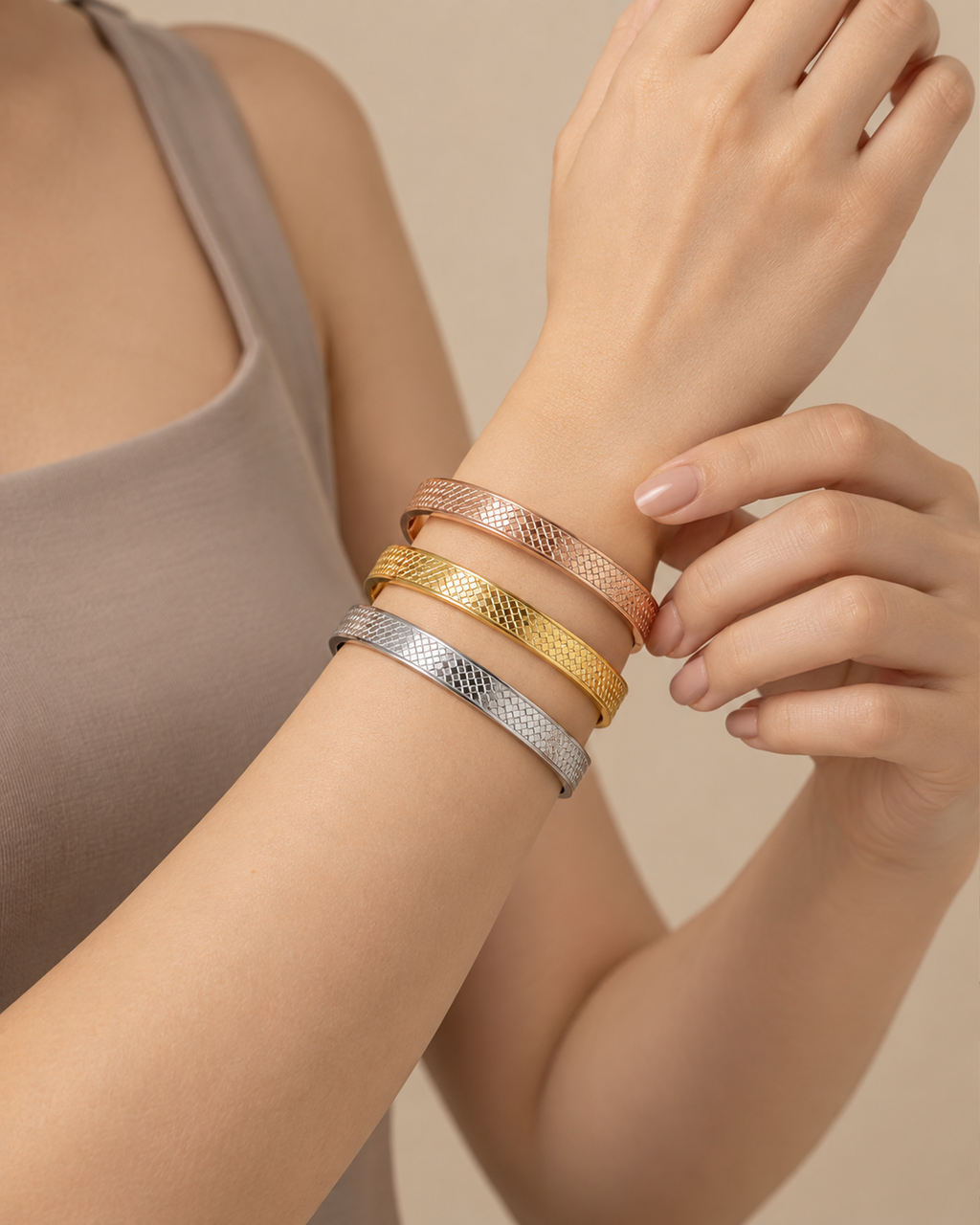 Textured Bangle Bracelet Set - Pack of 3 (Anti Tarnish)