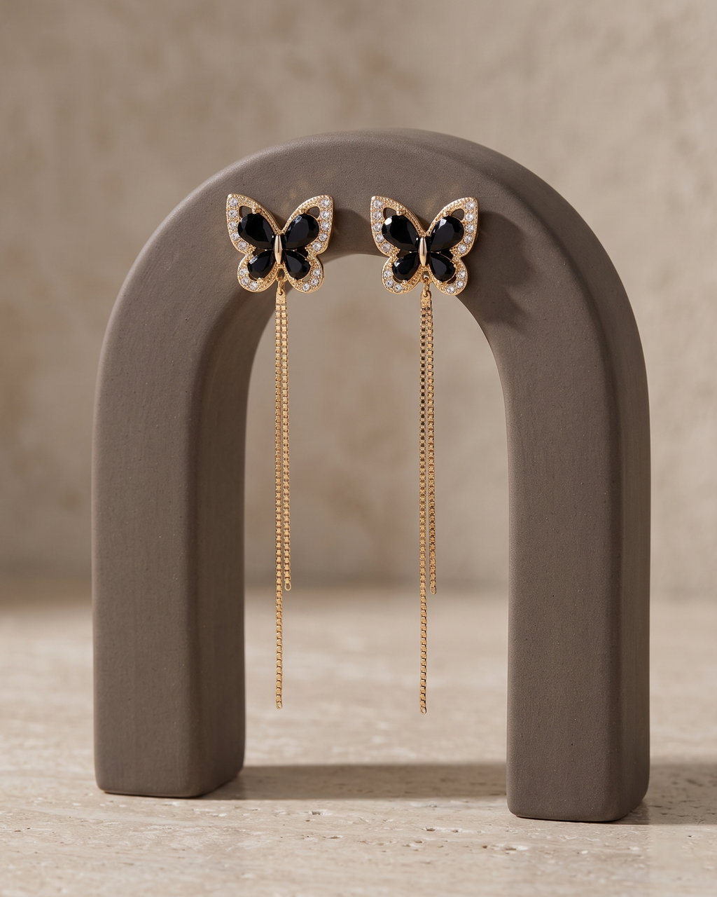Black Butterfly Chain Earrings