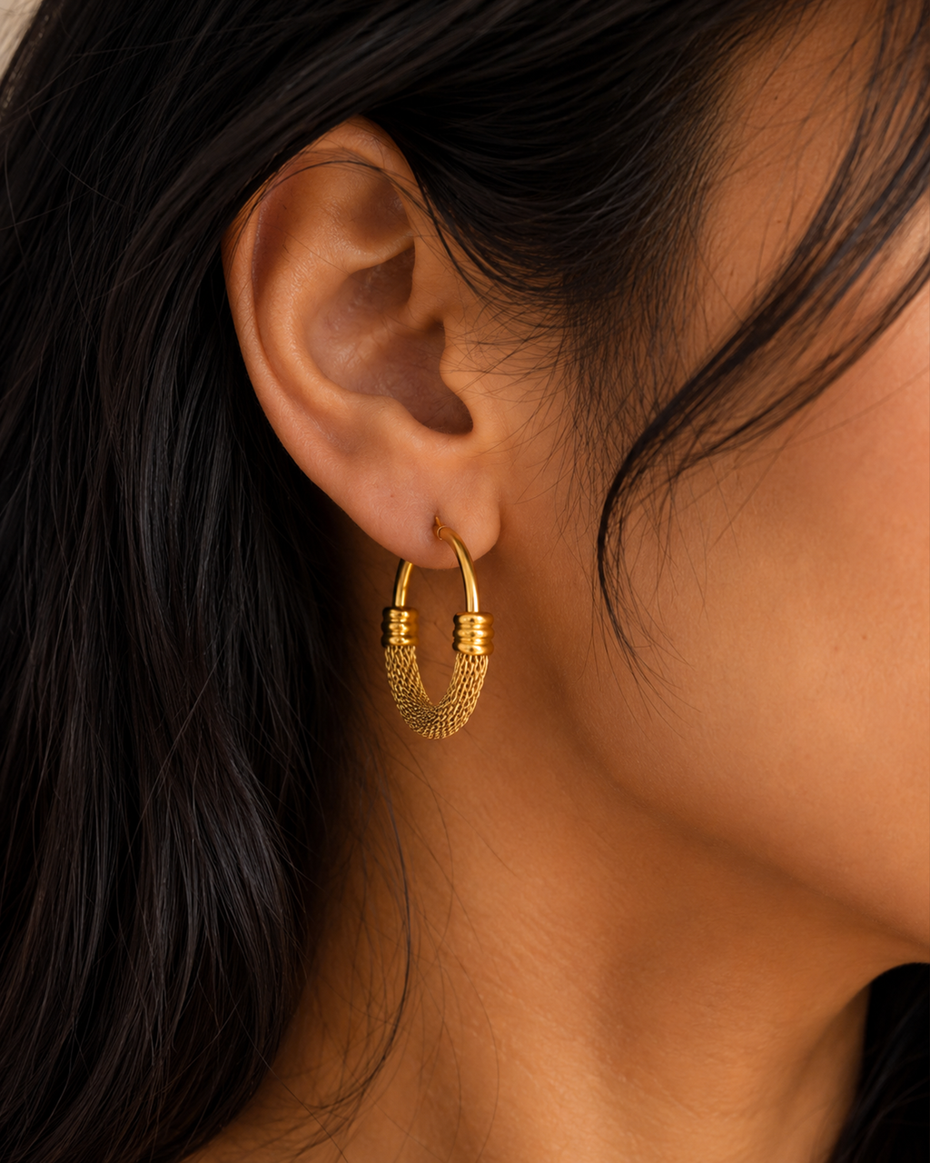 Textured Mesh Hoop Earrings (Anti Tarnish)